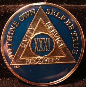 Blue Alcoholics Anonymous 31 Year AA Medallion Chip token Coin - Picture 1 of 5