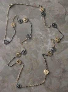 Rare 925 Silver and Gold Finishing Small Medallions Chain Necklace - Picture 1 of 15
