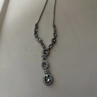 $78 Givenchy silver tone  blue   crystal lariat 16 plus 3" necklace gj1a - Image 1 of 4
