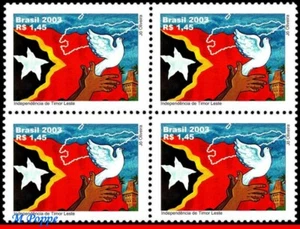 2882 BRAZIL 2003 INDEPENDENCE OF EAST TIMOR, FLAGS, BIRDS, MI# 3300, BLOCK MNH - Picture 1 of 2