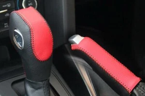 For Ford Focus AT 2012-2018 Black Red Leather Brake Handle Handbrake Cover Trim - Picture 1 of 6