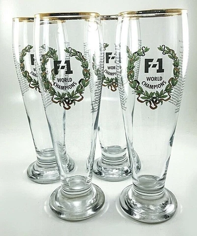 F-1 Racing World Champions Gold Rimmed Beer Glasses 1950-1998 - Set of 6 F1 Cover