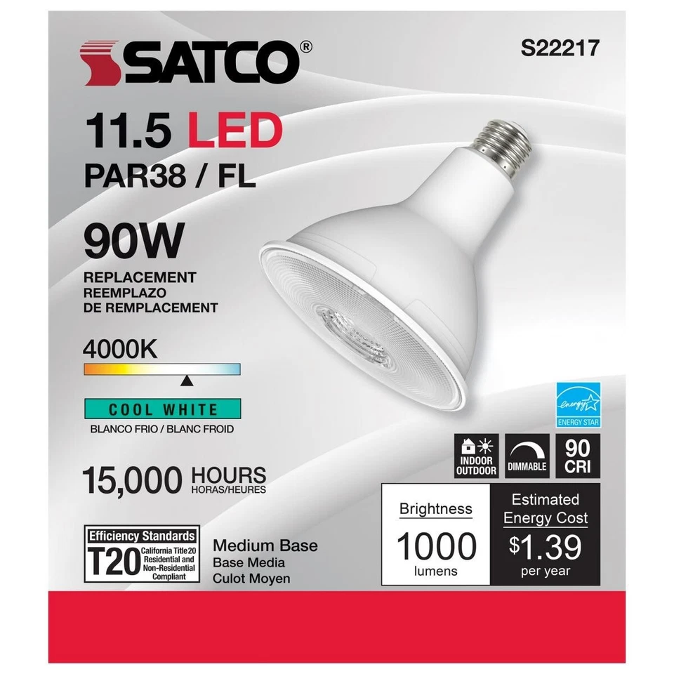 SATCO S22217 - 11.5 Watt PAR38 LED Bulbs - 4000K - 120 Volts (6 Pack) - Image 1 of 4