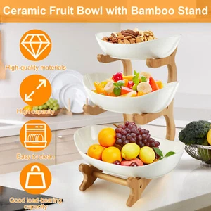 2 Tier/3 Tier Ceramic Fruit Bowl with Stand for Kitchen Counter Large·-·^Σ .s - Picture 1 of 14