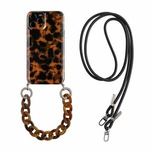 Luxury Leopard Amber Chunky Chain Lanyard Silicone Case For iPhone 12 11 X 8 SE