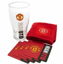 Manchester United FC Mini Bar Set - Pint Glass - 4 Mats - Towel - Official Item