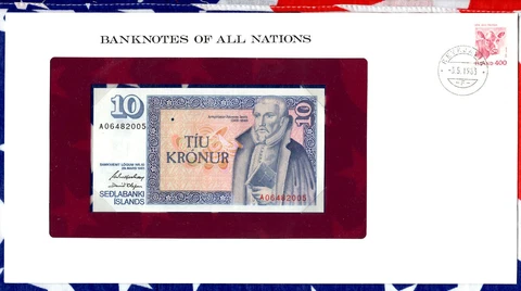Banknotes of all Nations Iceland 1981 10 Kronur UNC P-48a.3 Birthday A06482005 Cover