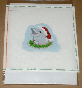 Adorno de Navidad "Delfín con Corona" HP Lienzo Punta de Aguja con Hilos y SG - Imagen 1 de 6