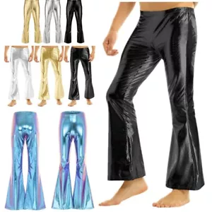 Pantaloni da discoteca uomo lucidi metallizzati anni '70 pantaloni svasati campana pantaloni fondo costume - Foto 1 di 43