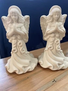 2 - Pair of PartyLite Praying Angel Of Light Bisque Candlestick Holder P0425 - Picture 1 of 6