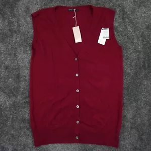 Woolovers Wool Cashmere Knitted Jumper Long Vest Waistcoat Mens XL Red V Neck - Picture 1 of 10