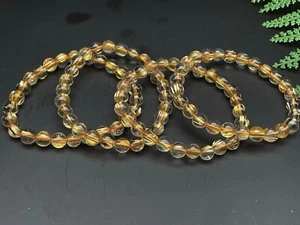 Gold Rutilated Crystal Bracelet Round Beads Beaded Bracelet E086613 - Picture 1 of 7