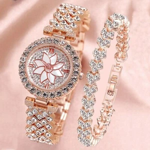 Watch & Bracelet Sets Ladies Women Analogue Wrist Watch Stainless Steel Gift/Box - Picture 1 of 11