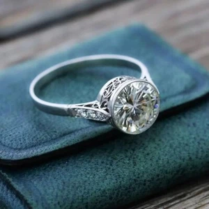 Art Deco Vintage Lab Created Diamond Engagement Wedding 14K White Gold FN Ring - Picture 1 of 12