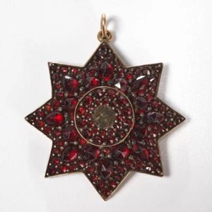 Roter Granat vergoldet Sterlingsilber Oktagramm Stern Anhänger 1,25" *WIE BESEHEN* - Bild 1 von 4