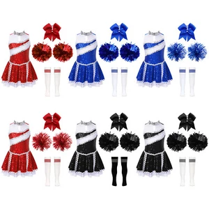 Kids Girls Dress With Headwear Socks Hand Flowers Patchwork Shiny Dancewear - Picture 1 of 66