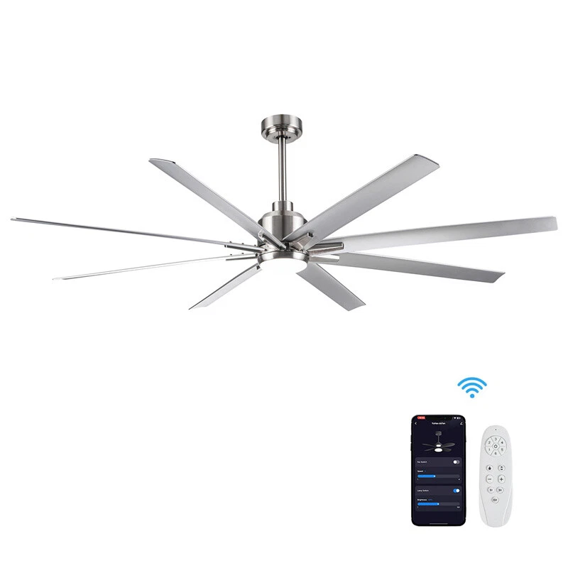 72 inch LED Indoor Brushed Nickel Industrial Ceiling Fan with Light and Remote - Image 1 of 4