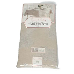 Mantel reversible Damasco mezclado Town & Country 70" redondo natural - Imagen 1 de 5
