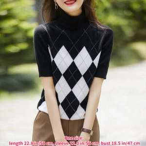 Women Casual Turtle Neck Knitted Sweater Soft Short Sleeve Jumper Pullover Tops - Picture 1 of 9