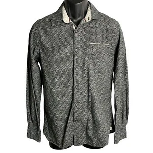 Across the Pond Button Up Long Sleeve Shirt S Black Chevron Stripe Chest Pocket - Picture 1 of 6