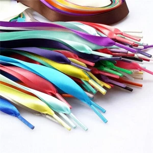 100/140cm Silk Stain Ribbon Flat Shoelaces Shoe Laces Sneakers Accessories - Picture 1 of 33