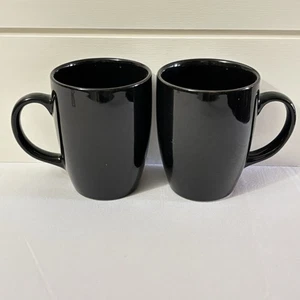 Pair of Thomson Pottery Black Ceramic Mugs Gloss Finish Set of 2 Matching Cups - Picture 1 of 6
