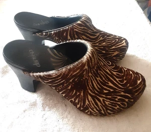 Dansko Zebra Print Clog Mule Platform Slip On Womens Size 37 (6.5–7) Brown Black - Picture 1 of 6