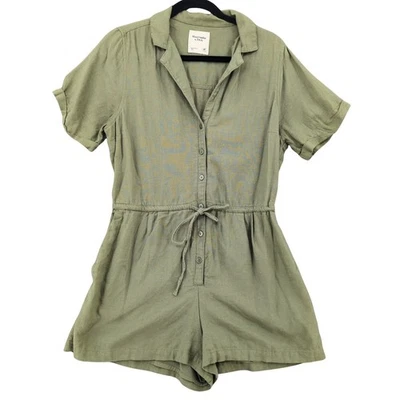 Romper Abercrombie & Fitch Feminino Médio Alto Verde Mistura de Linho Utilitário Corpcore - Imagem 1 de 4