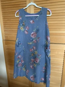 Blue flowered size 14 linen dress - Picture 1 of 2