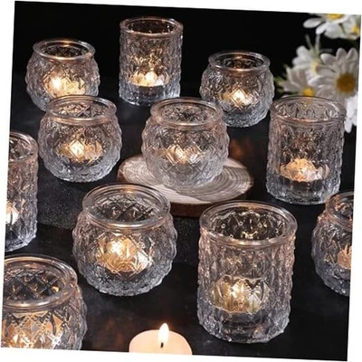Votive Candle Holders Set of 24- Round Glass Candle Holders Bulk 24 Pcs Clear - Image 1 of 4
