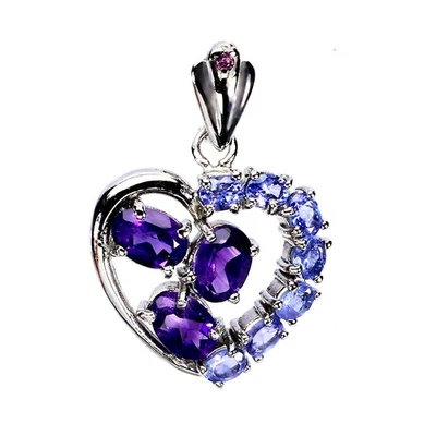 925纯银吊坠椭圆形紫水晶红石坦桑石宝石首饰 — 第 1/4 张图片