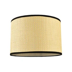 Thin Strapped Rattan Drum Lamp Shade with Black Cotton Fabric Trims by Happy ... - Picture 1 of 5