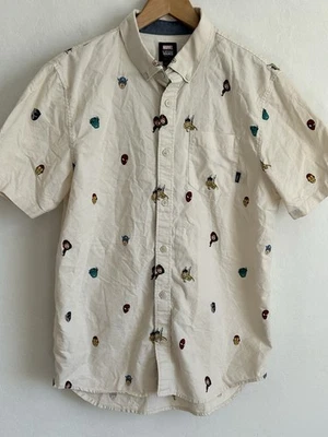 Camisa con botones para hombre Vans Marvel mediana beige abotonada tema de cómics de superhéroes Foto 1 de 4