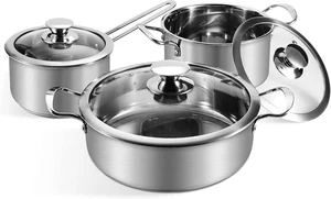 Juego de 6 ollas y sartenes, juego de ollas de acero inoxidable, juego de utensilios de cocina antiadherentes,  - Imagen 1 de 7