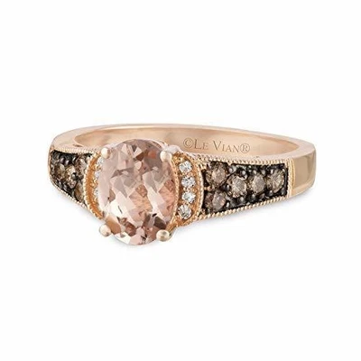 Anillo de moda LeVian de oro rosa de 14 quilates con morganita ovalada y diamante blanco/chocolate Foto 1 de 4