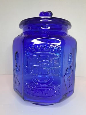 Plantadores Banderín Cacahuetes Salado Sr. Cacahuete Azul Cobalto Vidrio Octogonal Tarro 13" Foto 1 de 4