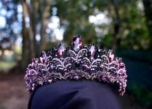 Burgunderrot Rosegold Braun Kristall Diadem Braut Goth Krone Geburtstag Hochzeit Geschenk  - Bild 1 von 6