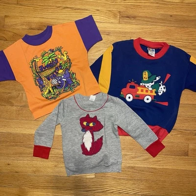 Vintage Lot 3 Boys Shirts, Sz 3T &  4T embroidered corduroy fox fireman dinosaur - Image 1 of 4