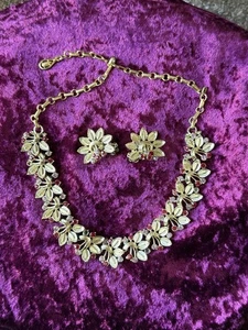 Coro Vintage Faux Rubin Halskette & Ohrring passendes Set Urlaub Clip ons rosa rot - Bild 1 von 9