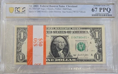 2021 Half Pack of 50 $1 Star Notes Uncirculated Sequential Cleveland 67 PPQ - Image 1 of 2