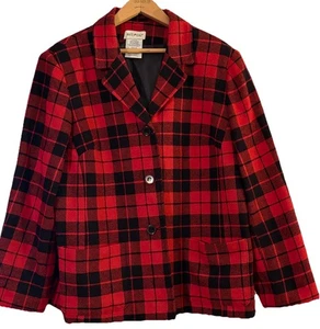 Vtg White Stag Woman’s 14 Blazer Red Tartan Plaid Wool Blend 3 Button Jacket - Picture 1 of 6