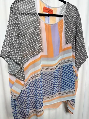 Top estampado boho Clover Canyon naranja azul patrón geométrico para mujer mediano Foto 1 de 4