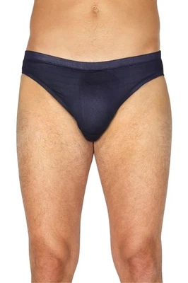 Bikini Intimo clásico tejido de seda tiro bajo para hombre, azul marino, mediano Foto 1 de 4