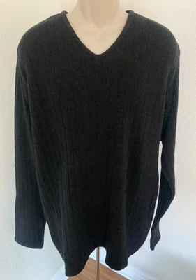 PERRY ELLIS Mens V-Neck Black Knit Stripes Sweater Top Blouse Size L - Image 1 of 4