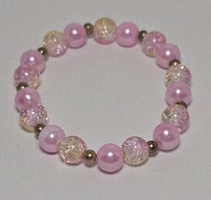 Mädchen Armband rosa perlmutt & irisierend Glasperlen mit goldfarbenem Schimmer  - Bild 1 von 5