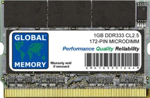 1GB DDR 333MHz PC2700 172-PIN MICRODIMM MEMORY RAM FOR LAPTOPS/NOTEBOOKS - Picture 1 of 1