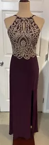 BLONDIE NITES Spaghettiträger Ballkleid Kleid in voller Länge Größe 9 Burgund Gold - Bild 1 von 10