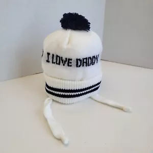VTG Beanie Kids Toboggan Child Toddler Knit Pom Pom I Love Mommy Daddy 80s - Picture 1 of 6