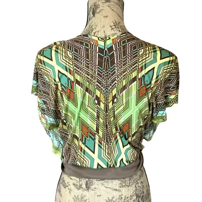 Женское кимоно Rozae Nichols с запахом топ M геометрическая шелковая смесь галстук талия богемное шик - Изображение 1 из 4