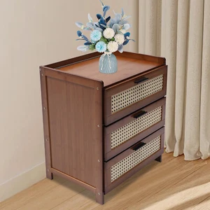 Bedside End Table Bedroom Nightstand with 3 Drawers Storage Shelf Stand Wooden - Picture 1 of 16